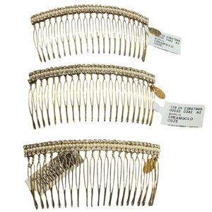 EVE REID Vintage Women’s Rhinestone and Pearl Hair Combs - Gold/White